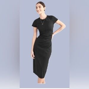 Boden Cotton Blend Side Ruched Short Sleeve Midi Dress